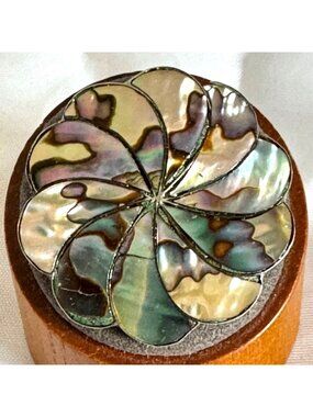 Abalone Inlay Pinwheel Design Brooch VTG Sterling Silver 925 Size 1.5'' Diameter